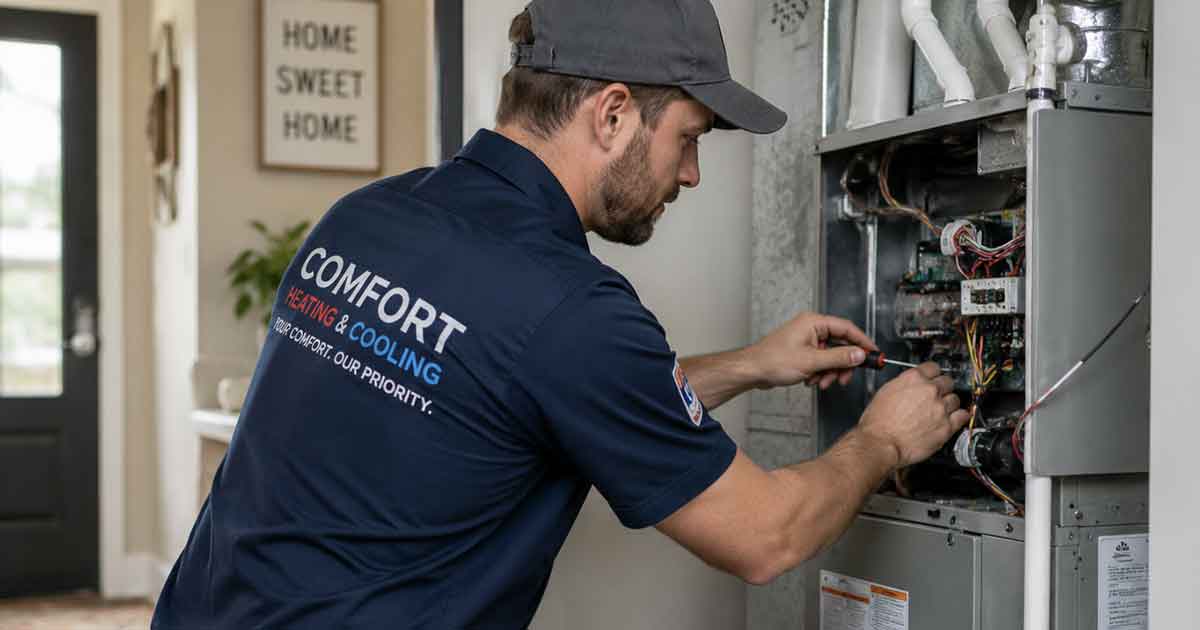 Technician working on a heating and cooling system for ductless mini-splits